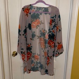 sheer floral cardigan/ bathing suit coverup